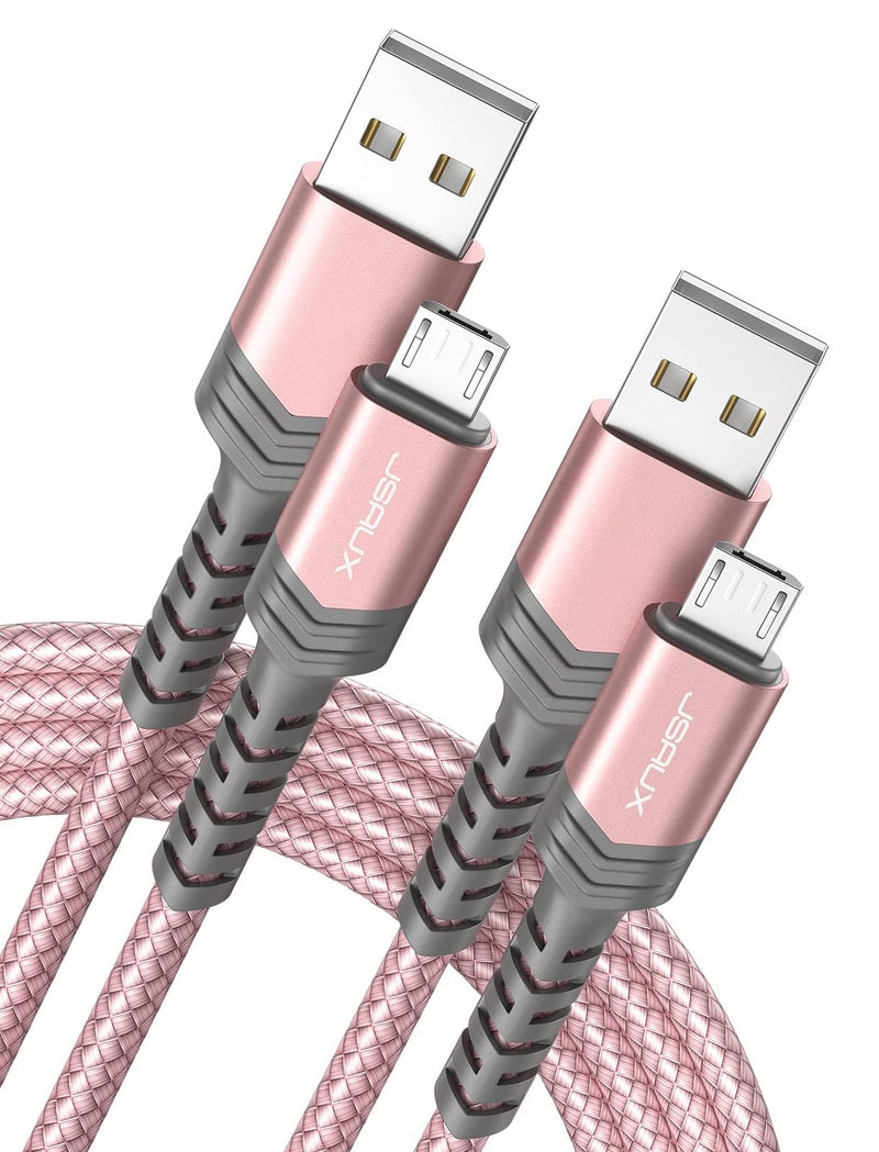 JSAUX (2-Pack 6.6FT) Micro USB Android Charger Cable Nylon Braided Cord Compatible with Galaxy S7 S6 J7 Edge Note 5, Kindle. MP3 and More-Pink - Image 1